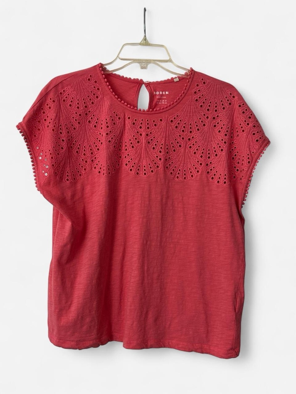 Boden Pink Eyelet Lace Yoke Cotton Top